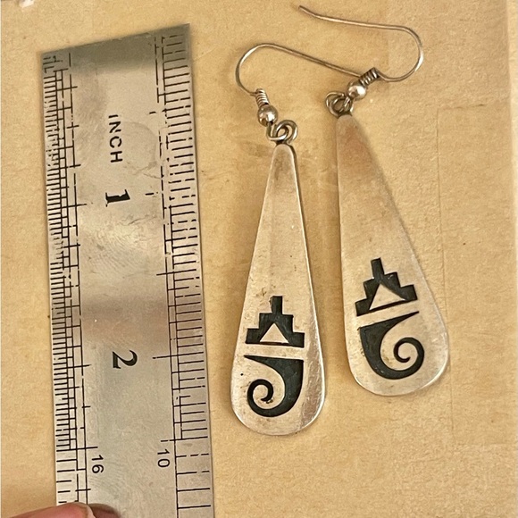 VTG Native American Hopi Sterling Silver Dangle Earrings - Picture 6 of 6